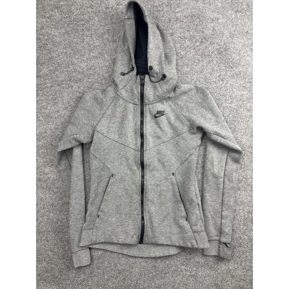 Nike Hoodie Sweatshirt Womens XS Gray Full Zip High Neck Fleece Pockets Raglan